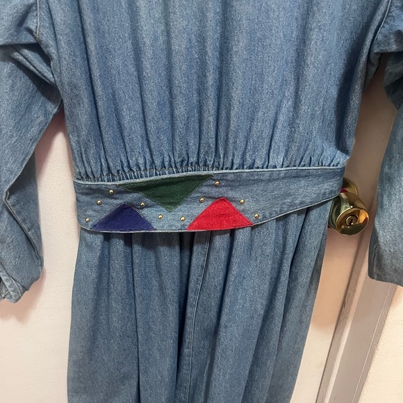 90’s Vintage Blue Creek Jeans Denim Dress with Leather Accents and belt - Picture 5 of 6